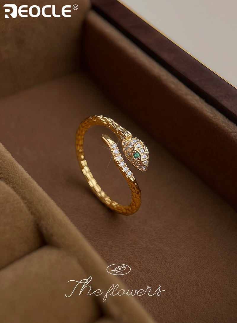 ريوكل خاتم نسائي بتصميم مفتوح قابل للتعديل مستوحى من الثعبان، مجوهرات بارزة بتفاصيل دقيقة لارتداء السيدات - Image 2
