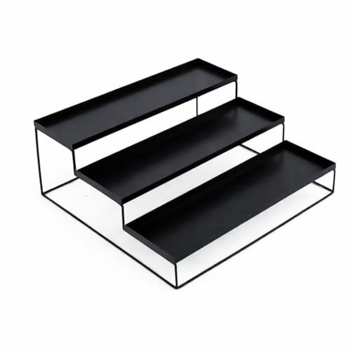 12FOR COLLECTION Kitchen 3-Tier Step Standing Rack Kitchen Spice Bottle Rack Utensil Holder Food Storage Organizer for Cabinet Cupboard Pantry Shelf Bathroom Rack (Pack of 1, Black) - Iron - Image 2