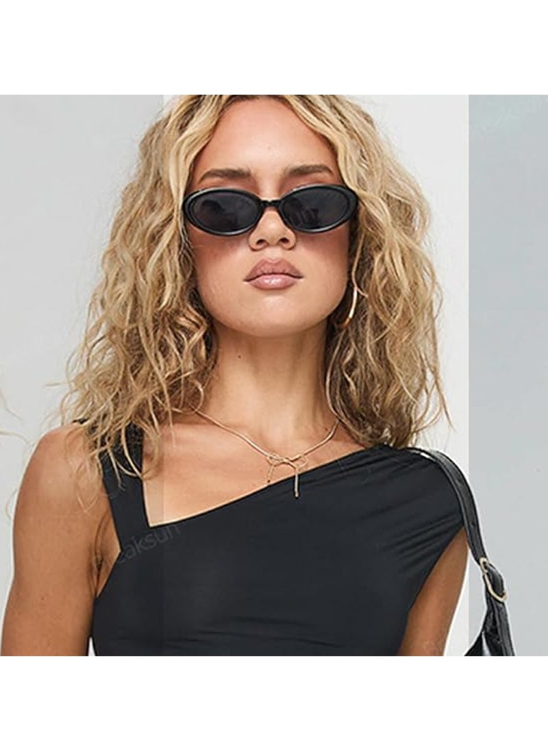 Excefore نظارات شمسية بيضاوية عتيقة للنساء، 2 قطعة نظارات بيضاوية صغيرة عصرية مع علبة جلدية، ظلال عتيقة، أسلوب التسعينات نظارات شمسية كلاسيكية، حماية UV400 - Image 3