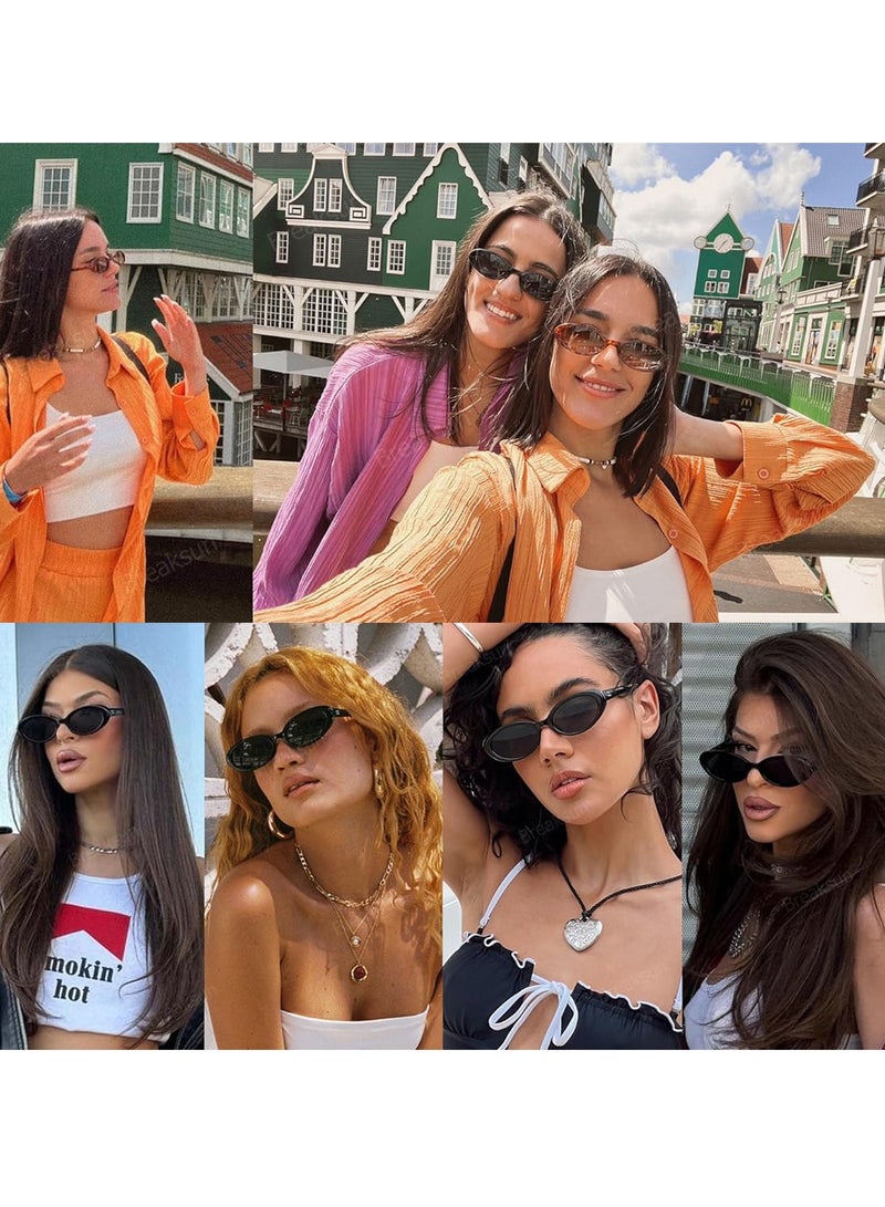 Excefore نظارات شمسية بيضاوية عتيقة للنساء، 2 قطعة نظارات بيضاوية صغيرة عصرية مع علبة جلدية، ظلال عتيقة، أسلوب التسعينات نظارات شمسية كلاسيكية، حماية UV400 - Image 2