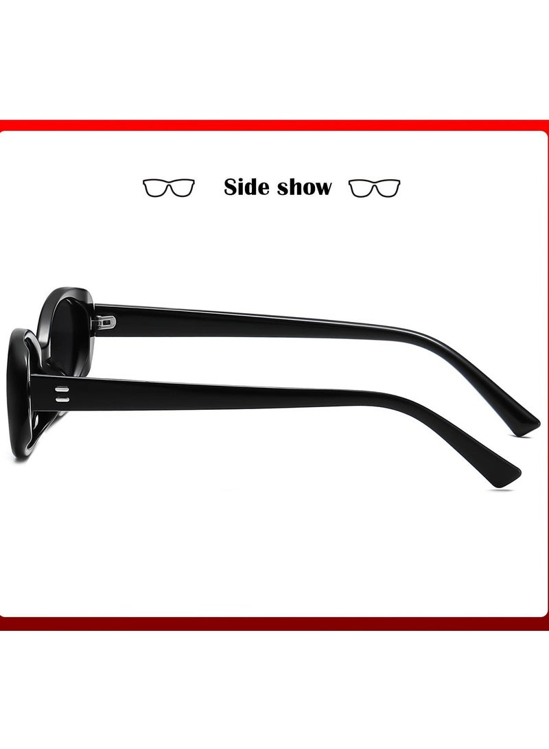 Excefore نظارات شمسية بيضاوية عتيقة للنساء، 2 قطعة نظارات بيضاوية صغيرة عصرية مع علبة جلدية، ظلال عتيقة، أسلوب التسعينات نظارات شمسية كلاسيكية، حماية UV400 - Image 5