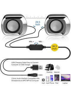 LOOPITYS Computer Speaker - Compact and Delicate Laptop Speakers with Volume Control and 3.5 Mm Audio Plug, USB-Powered Desktop Speaker Suitable for PC Monitor, Tablets and Cellphone  - Image 2
