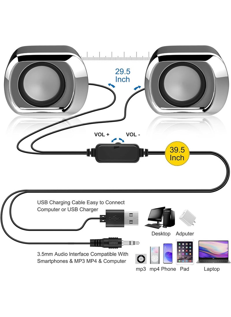 LOOPITYS - Computer Speaker - Compact and Delicate Laptop Speakers with Volume Control and 3.5 Mm Audio Plug, USB-Powered Desktop Speaker Suitable for PC Monitor, Tablets and Cellphone - Image 1