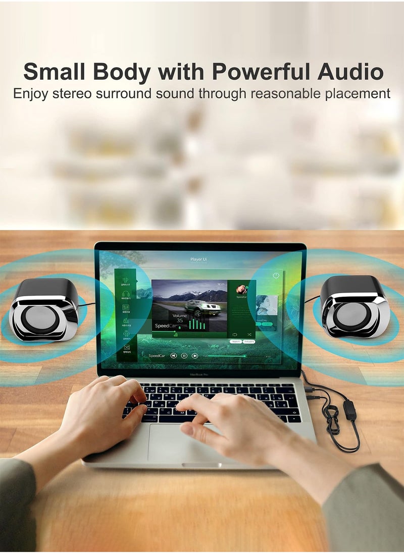 LOOPITYS - Computer Speaker - Compact and Delicate Laptop Speakers with Volume Control and 3.5 Mm Audio Plug, USB-Powered Desktop Speaker Suitable for PC Monitor, Tablets and Cellphone - Image 1