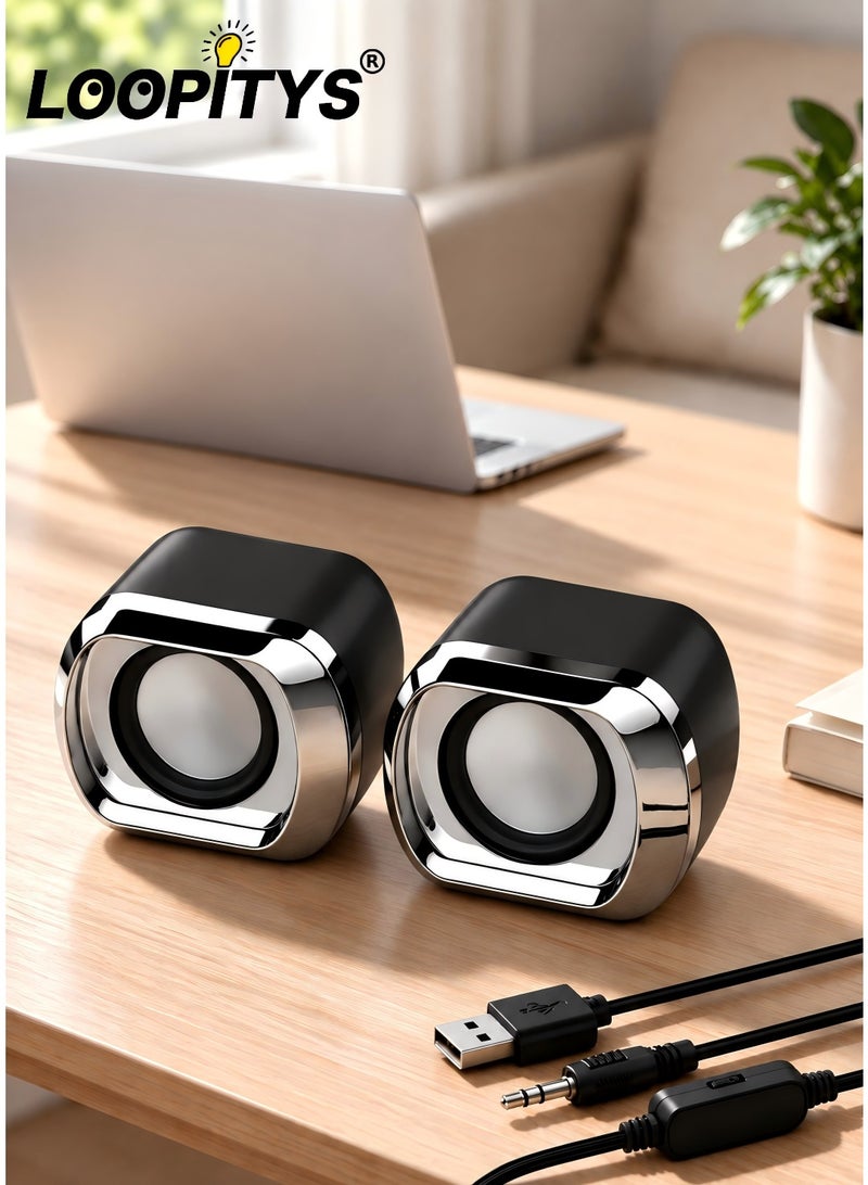 LOOPITYS Computer Speaker - Compact and Delicate Laptop Speakers with Volume Control and 3.5 Mm Audio Plug, USB-Powered Desktop Speaker Suitable for PC Monitor, Tablets and Cellphone - Image 1