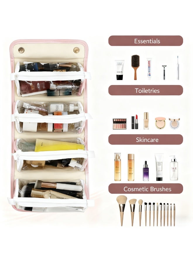 Travel Makeup Bag 4-in-1 Roll-Up,Capacity Cosmetic Bag for Women Portable Pouch Case Toiletry Bag Storage Organizer With 4 Detachable Removable - Image 2