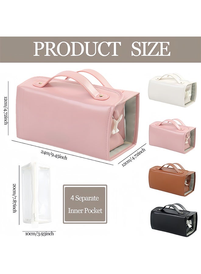 Travel Makeup Bag 4-in-1 Roll-Up,Capacity Cosmetic Bag for Women Portable Pouch Case Toiletry Bag Storage Organizer With 4 Detachable Removable - Image 5