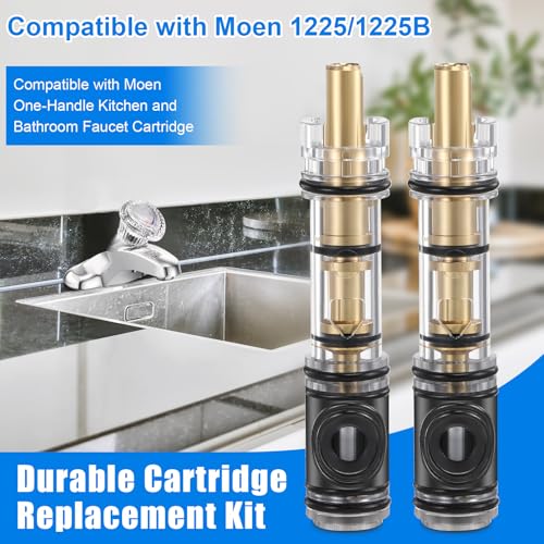 Enhon 2 Pack Dual Seal Cartridge Replacement Compatible with Moen 1225 1225B, One Handle Kitchen and Bathroom Faucet Cartridge Fits Single Handle Faucet/Showers, Brass - Image 3