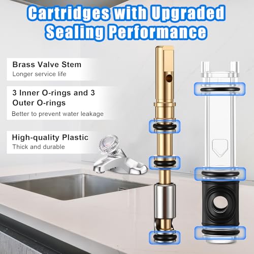 Enhon 2 Pack Dual Seal Cartridge Replacement Compatible with Moen 1225 1225B, One Handle Kitchen and Bathroom Faucet Cartridge Fits Single Handle Faucet/Showers, Brass - Image 4
