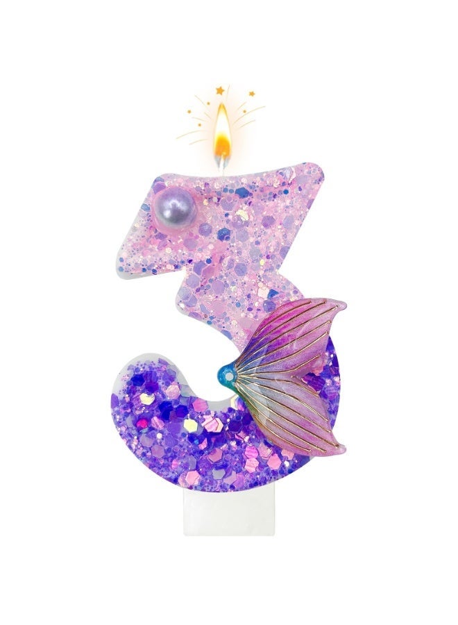 Number Birthday Candles - Mermaid Tail Birthday Cake Candles, suitable for birthday parties, weddings, anniversaries, and also suitable for children and adults (number3). - Image 1