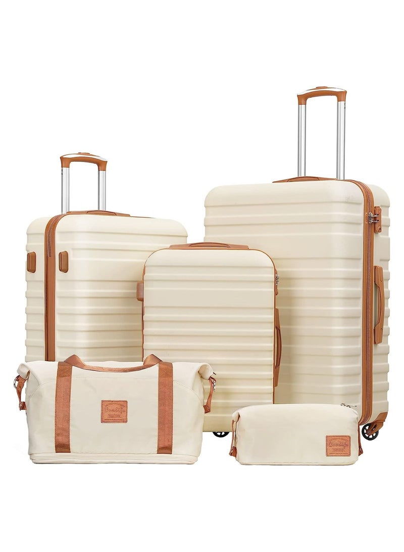Coollife 5-Piece Travel Bags with TSA Approved Lock, Lightweight Hard Shell Luggage Suitcase Set - Image 1