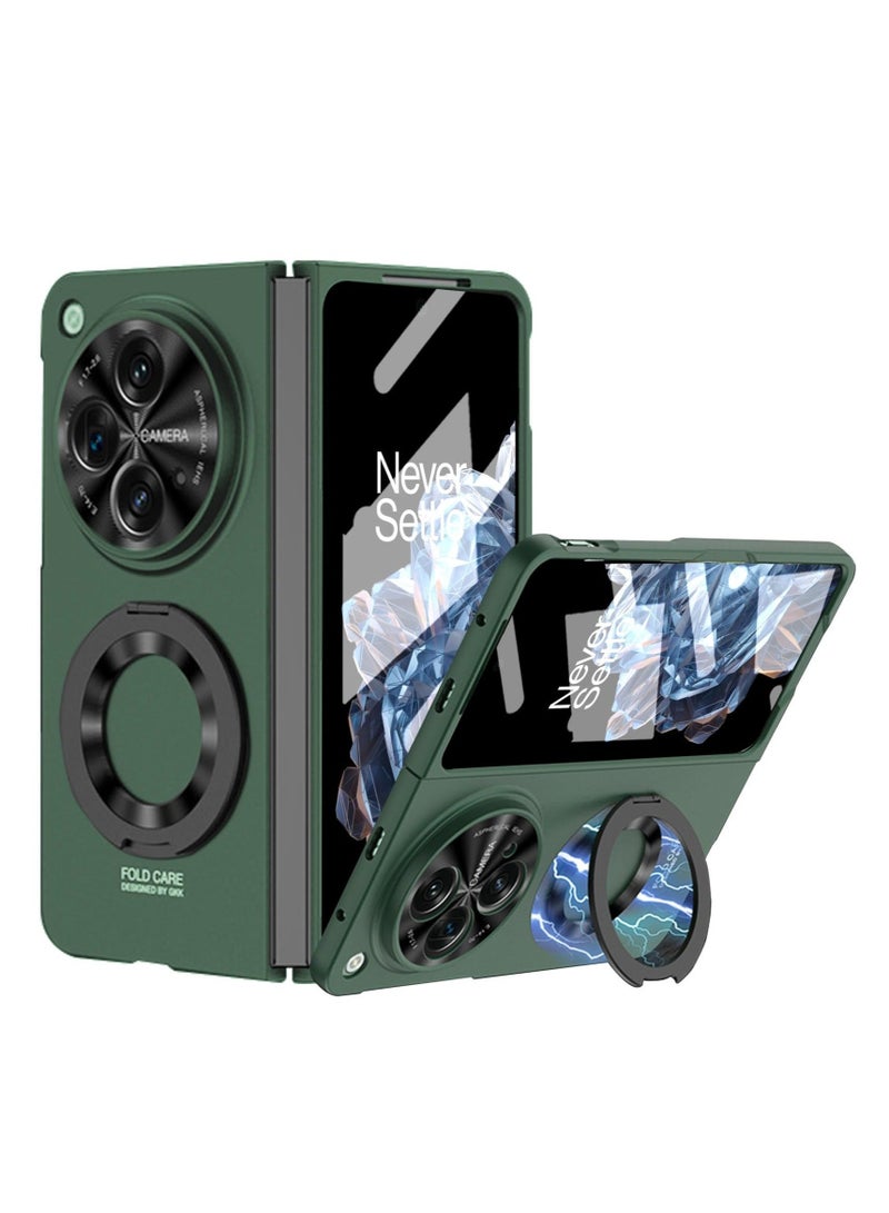 Captaintech Case for OnePlus Open with Magnetic Ring Holder, Slim, Hard PC Cover with Built-in Screen and Camera Protectors, Kickstand Feature, One Plus Open Cover 2023, Green - Image 1