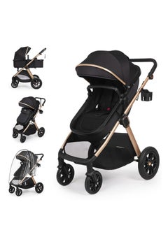 Generic 6-in-1 Convertible Baby Stroller with Bassinet Mode - Toddler Stroller w/Footmuff, Rain Cover, Cup Holder & Large Storage, Travel Stroller w/All-Scene Large Wheels, Reversible Seat(Black)  - Image 1