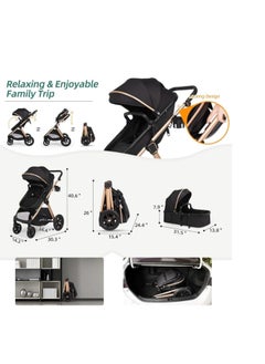 Generic 6-in-1 Convertible Baby Stroller with Bassinet Mode - Toddler Stroller w/Footmuff, Rain Cover, Cup Holder & Large Storage, Travel Stroller w/All-Scene Large Wheels, Reversible Seat(Black)  - Image 2