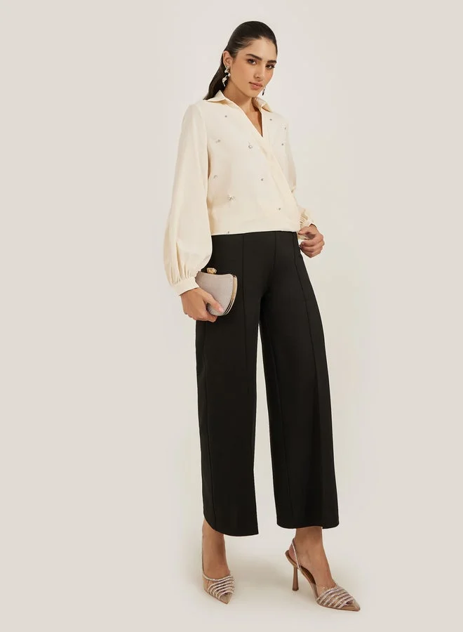 Styli Embellished Regular Fit Wrap Top