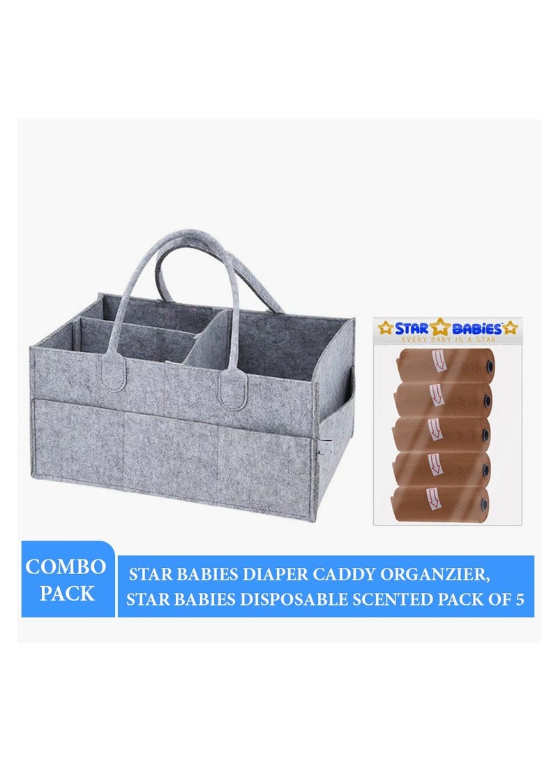 STAR BABiES Caddy Diaper Bag-Grey with Scented Bag pack of 5-Brown - Image 2
