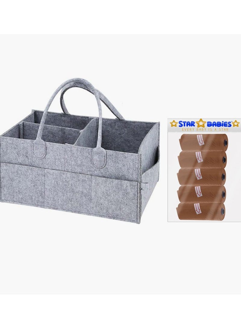 STAR BABiES Caddy Diaper Bag-Grey with Scented Bag pack of 5-Brown - Image 1