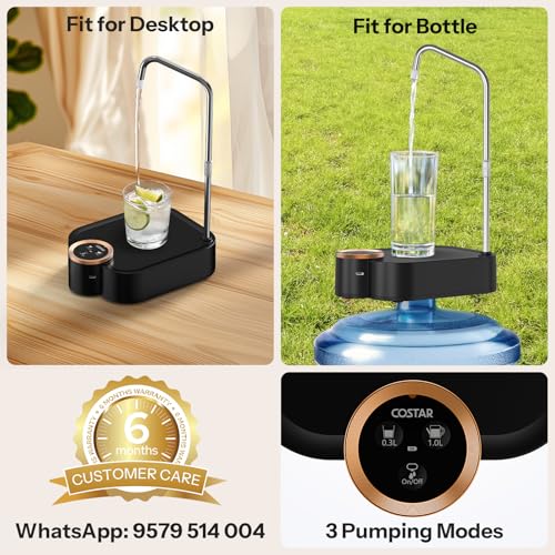 COSTAR Water Dispenser Pump for 20 Litre Bottle, Rechargeable Water Dispenser for Home Automatic Desk Water Pump with 3 Modes Control, Auto Shut-Off, Office, Camping & Parties (New Generation) - Image 2