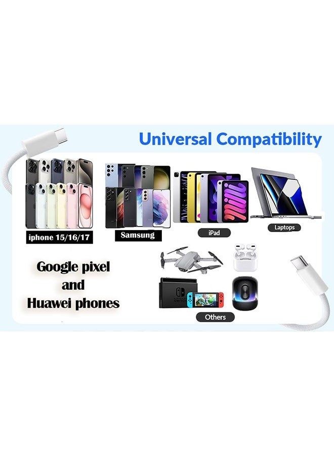 2m USB-C 240W Charge Cable, Nylon Braided  Fast Charging for iPhone 15/16/17 Pro Max, Samsung S25/S24/S23/S22 Ultra, MacBook Pro, iPad Pro/Air, Google Pixel, Huawei, White - Image 5