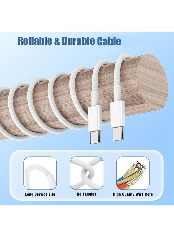 2m USB-C 240W Charge Cable, Nylon Braided  Fast Charging for iPhone 15/16/17 Pro Max, Samsung S25/S24/S23/S22 Ultra, MacBook Pro, iPad Pro/Air, Google Pixel, Huawei, White - Image 2