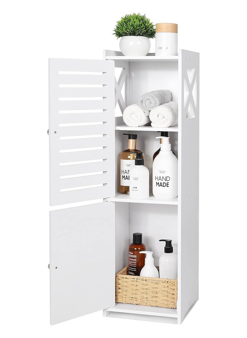 TPGP Bathroom Floor Cabinet Freestanding Double Door 3-Tier Side Storage Organizer Cabinet Cupboard, Multipurpose Cabinet for Home Office, 9.45 * 8.66 * 31.45", White - PVC lightweight - Image 1