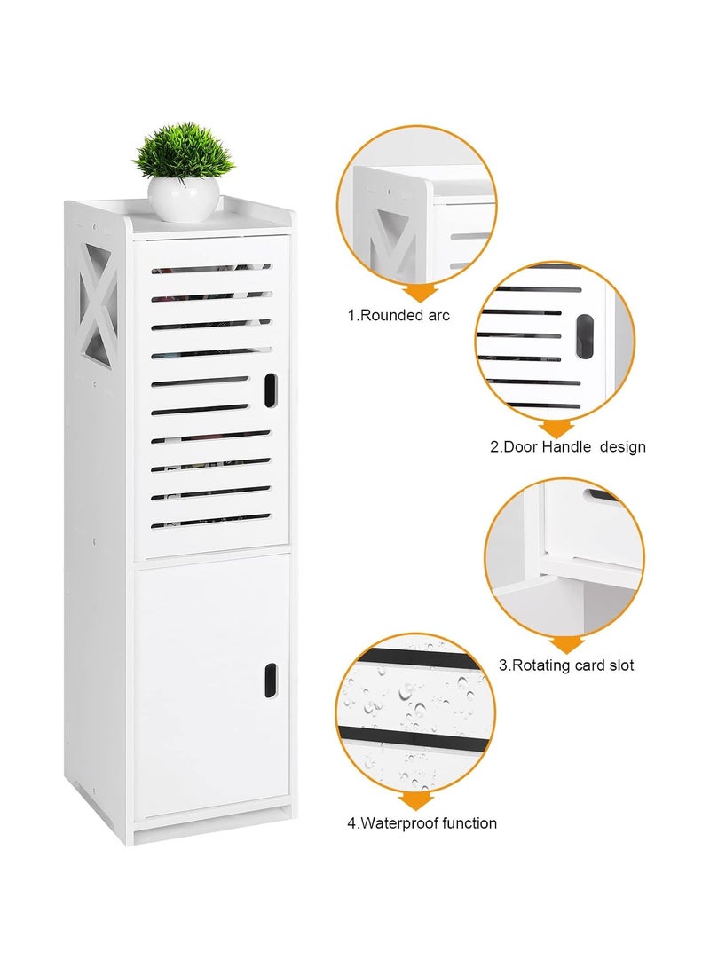 TPGP Bathroom Floor Cabinet Freestanding Double Door 3-Tier Side Storage Organizer Cabinet Cupboard, Multipurpose Cabinet for Home Office, 9.45 * 8.66 * 31.45", White - PVC lightweight - Image 2