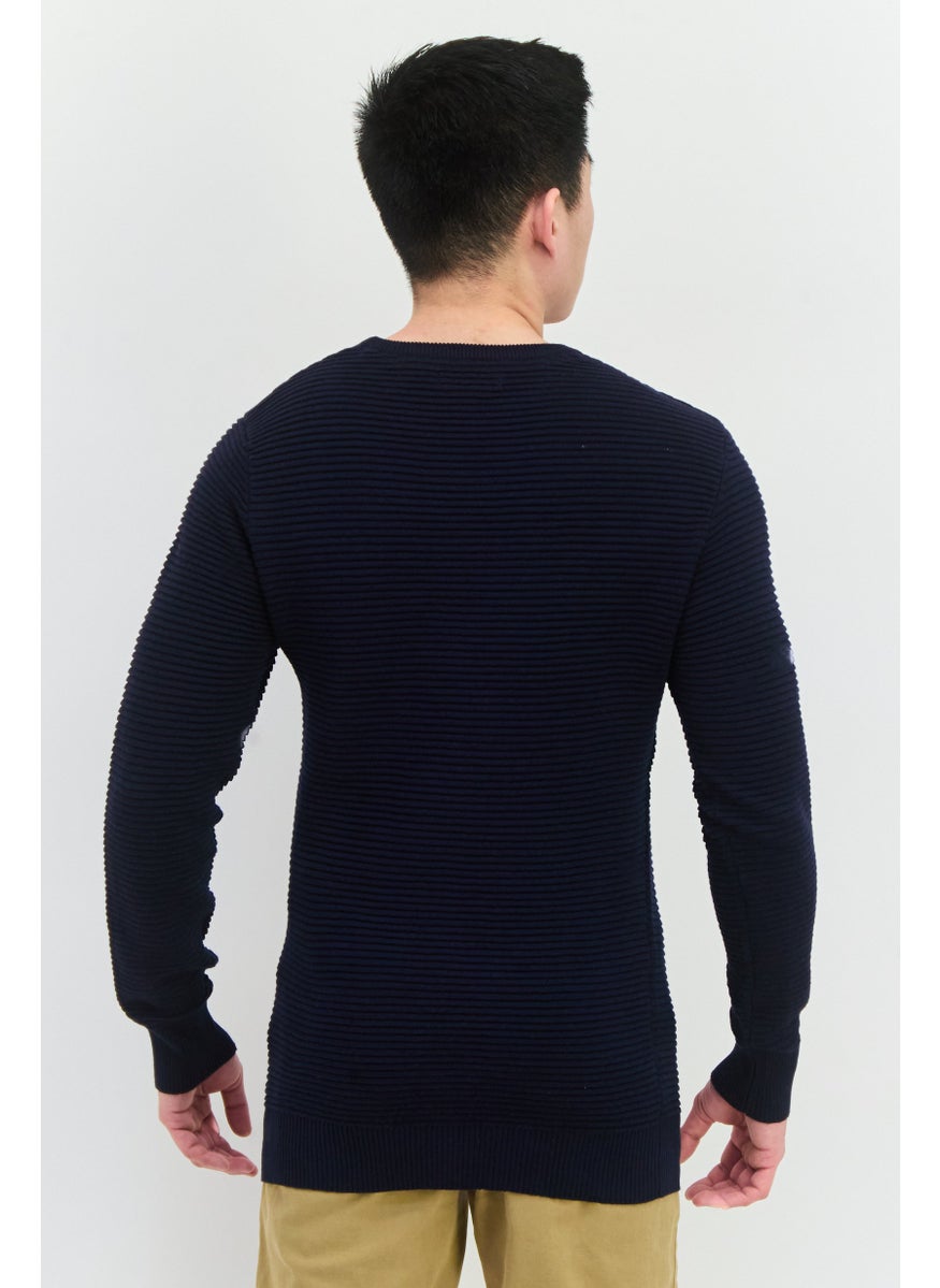 French Connection Men Crew Neck Long Sleeve Textured Sweaters, Navy Blue  - Image 3