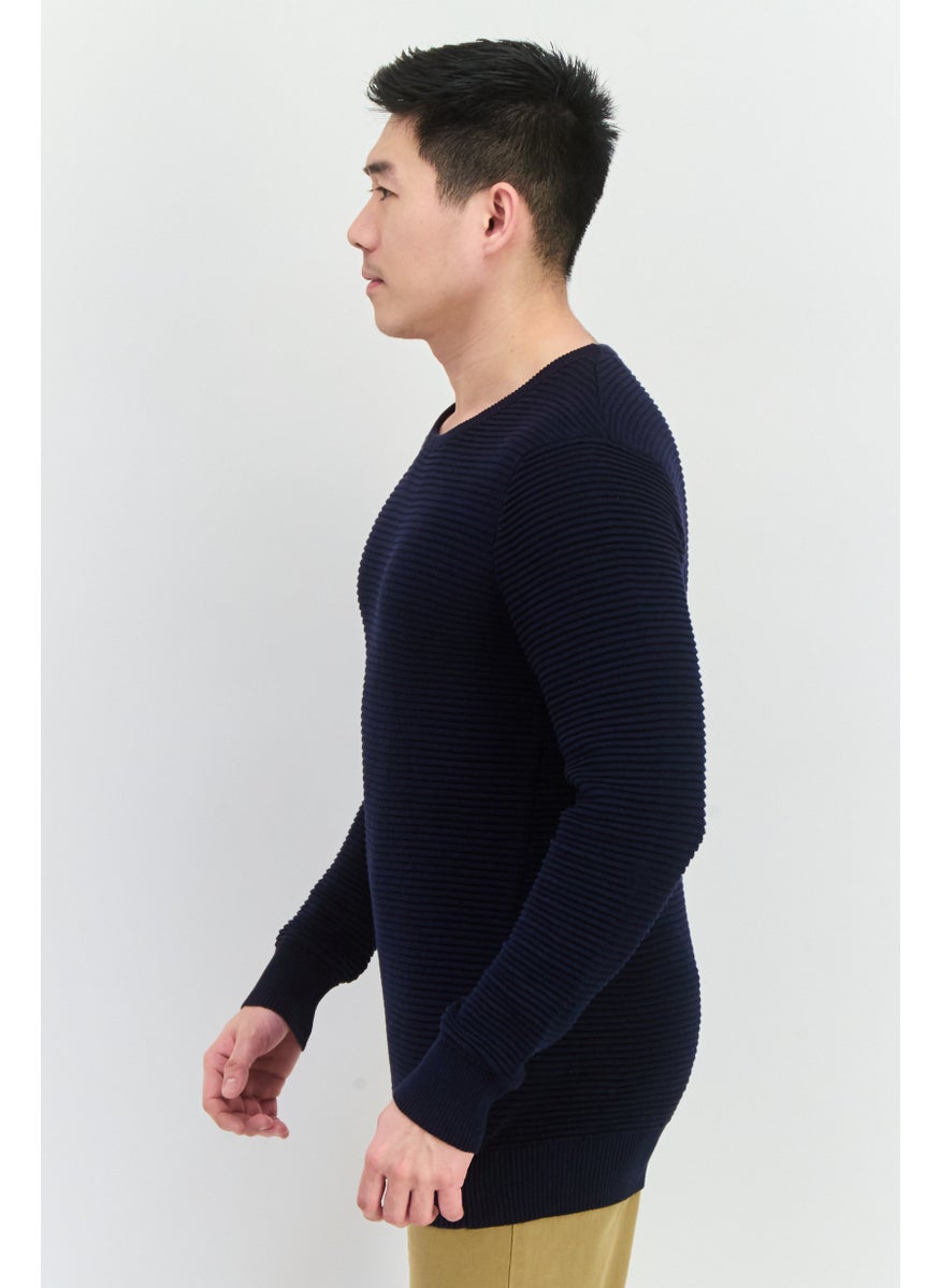 French Connection Men Crew Neck Long Sleeve Textured Sweaters, Navy Blue  - Image 2