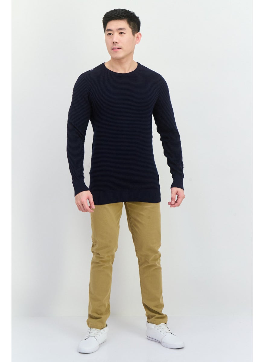 French Connection Men Crew Neck Long Sleeve Textured Sweaters, Navy Blue  - Image 4