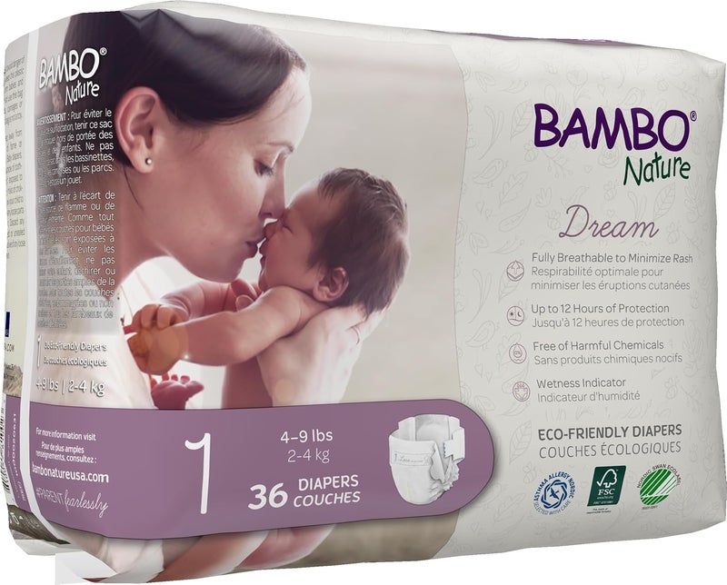 BAMBO NATURE حفاضات بامبو ناتشر المتميزة للأطفال عبوة فرنسية إنجليزية الحجم 1 36 قطعة - Image 2