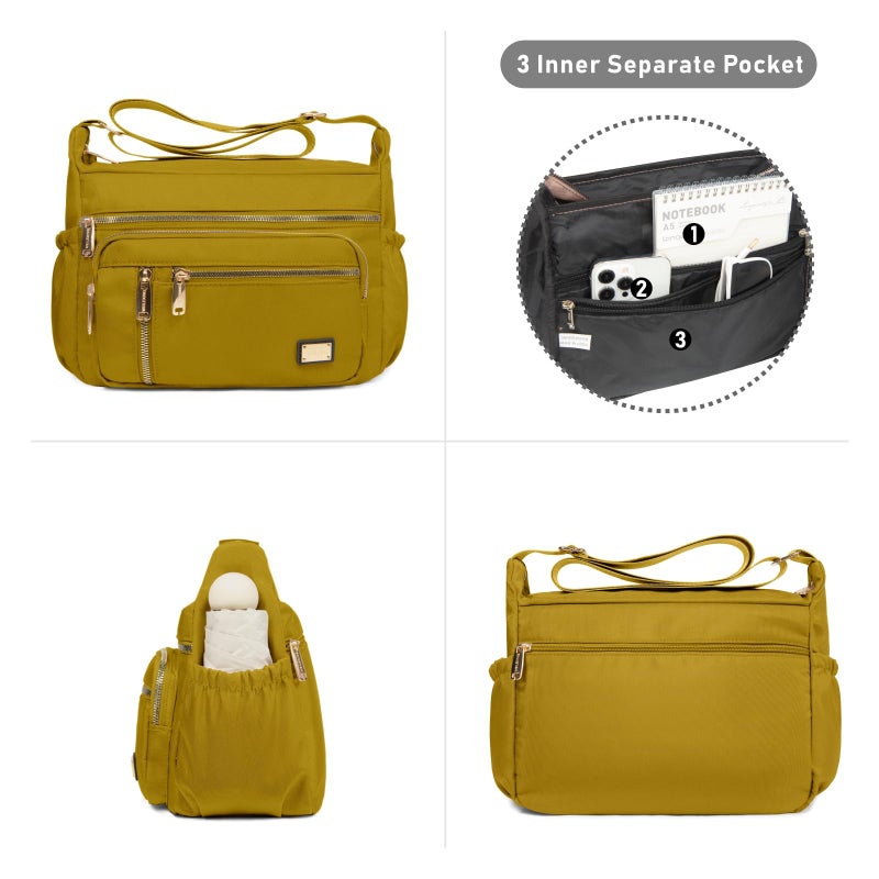 NPBAG Crossbody Bag for Women, Nylon Shoulder Purse Handbag Messenger Bag, Trendy Pocketbooks, Waterproof and Multi-Pockets (Yellow) - Image 3