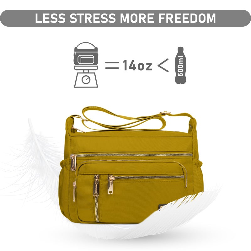 NPBAG Crossbody Bag for Women, Nylon Shoulder Purse Handbag Messenger Bag, Trendy Pocketbooks, Waterproof and Multi-Pockets (Yellow) - Image 5