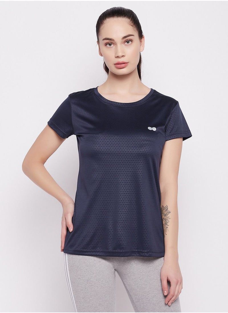 Clovia - Clovia Honeycomb Patterned Active T-Shirt In Navy - Image 1