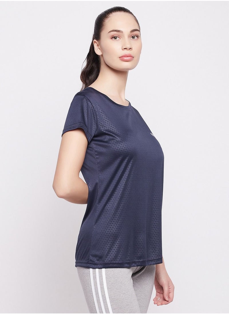 Clovia - Clovia Honeycomb Patterned Active T-Shirt In Navy - Image 1