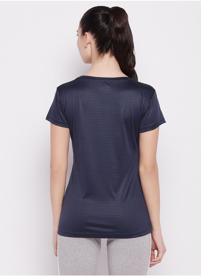 Clovia - Clovia Honeycomb Patterned Active T-Shirt In Navy - Image 1