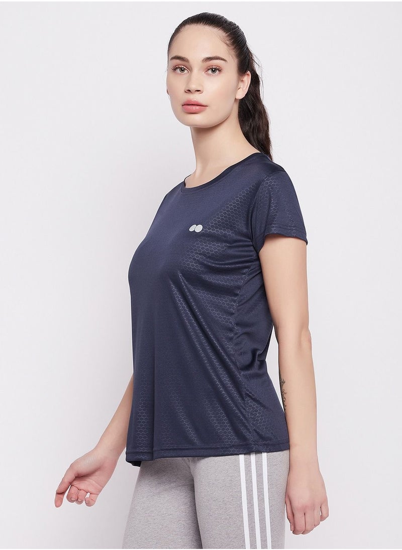 Clovia - Clovia Honeycomb Patterned Active T-Shirt In Navy - Image 1