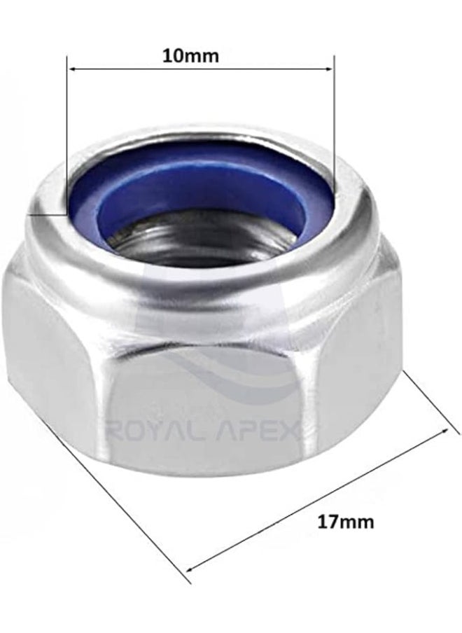 Poaker Stainless Steel Hex Nuts With Nylon Insert Self-Locking Lock Nuts For Secure Connections For Household And Mechanical Appliance 10Mm 10 Pcs  - Image 2