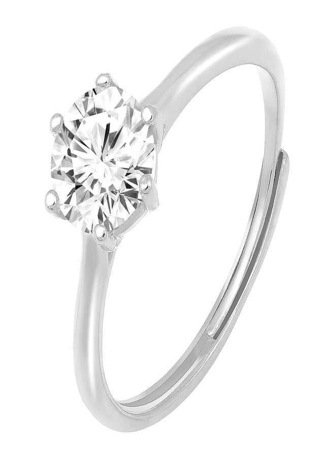 Peora Cubic Zirconia Studded Silver Plated Solitaire Adjustable Finger Ring Fashion Stylish Jewellery Gift for Girls & Women - Image 1