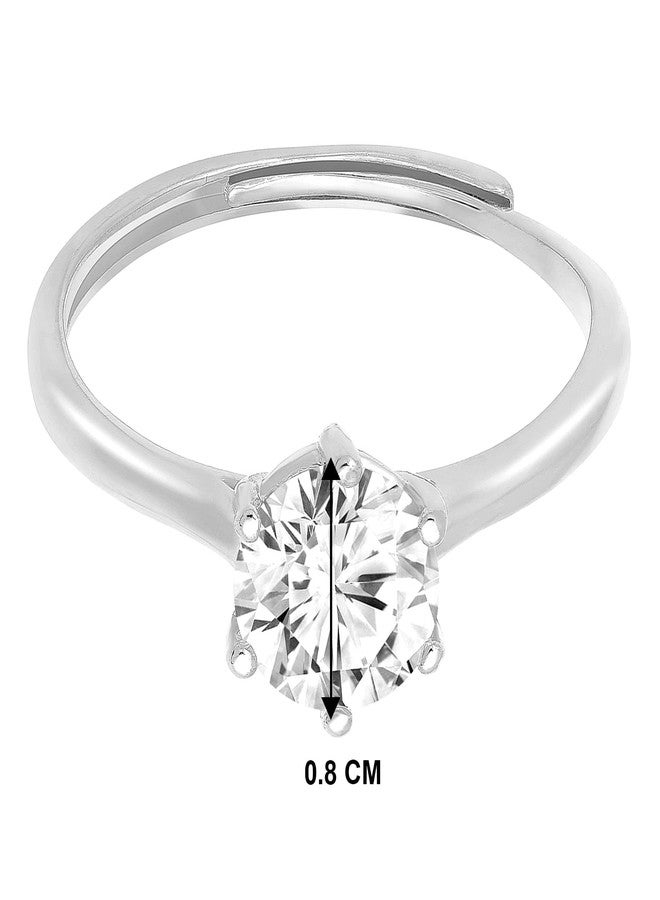 Peora Cubic Zirconia Studded Silver Plated Solitaire Adjustable Finger Ring Fashion Stylish Jewellery Gift for Girls & Women - Image 3