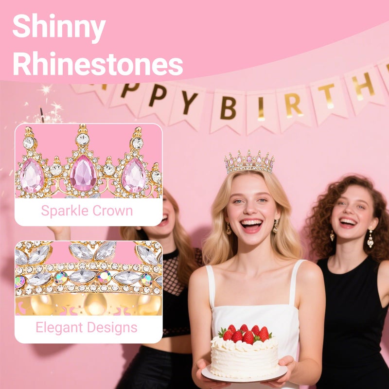 Papoopy Crown for Women, Queen Crown Tiara for Birthday Wedding Party Decorations Pink - Image 5