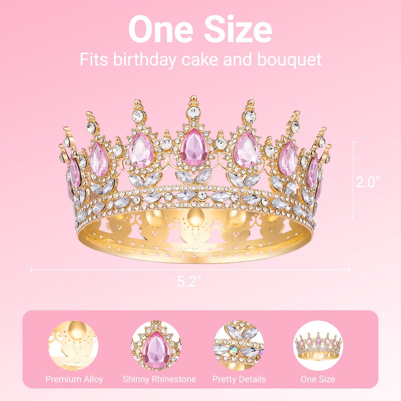 Papoopy Crown for Women, Queen Crown Tiara for Birthday Wedding Party Decorations Pink - Image 2