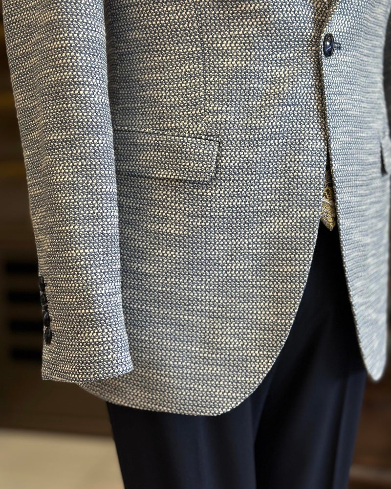 Terzi Adem Altun Terziademaltun Italian Style Slim Fit Mono Collar Men's Jacket Blue T11015 - Image 5