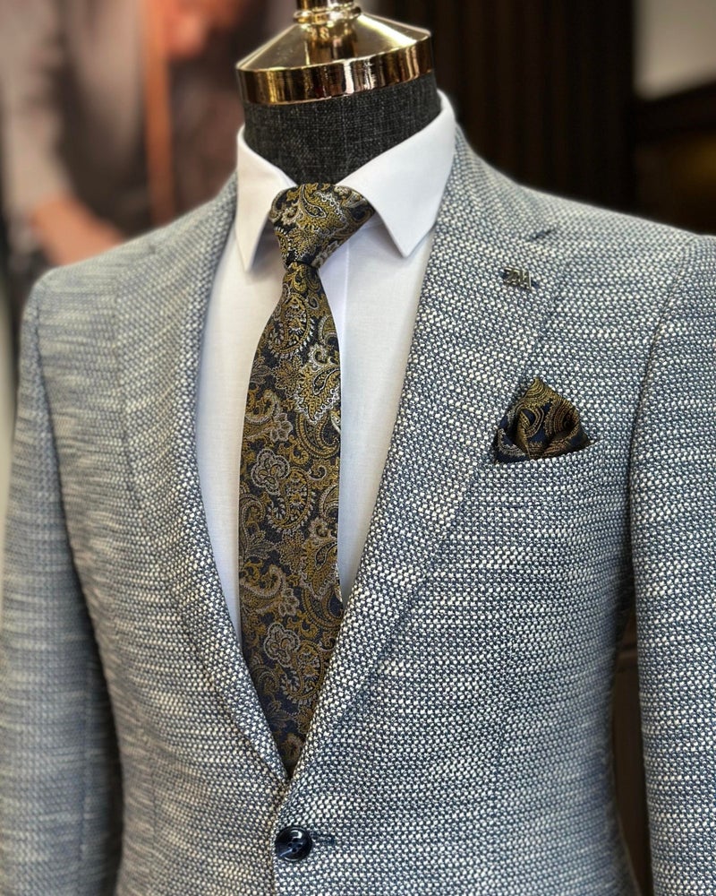 Terzi Adem Altun Terziademaltun Italian Style Slim Fit Mono Collar Men's Jacket Blue T11015 - Image 3