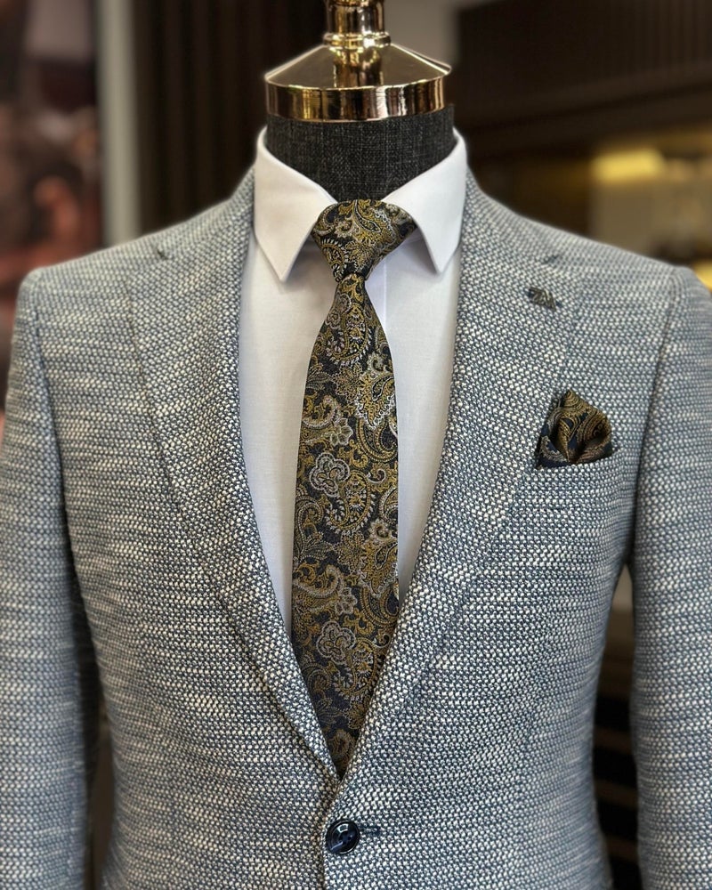 Terzi Adem Altun Terziademaltun Italian Style Slim Fit Mono Collar Men's Jacket Blue T11015 - Image 2