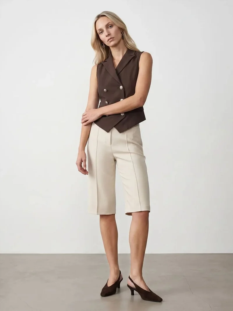 ديلفين Dilvin Women's Shawl-collar Woven Waistcoat