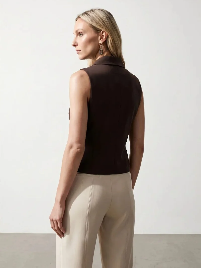 ديلفين Dilvin Women's Shawl-collar Woven Waistcoat