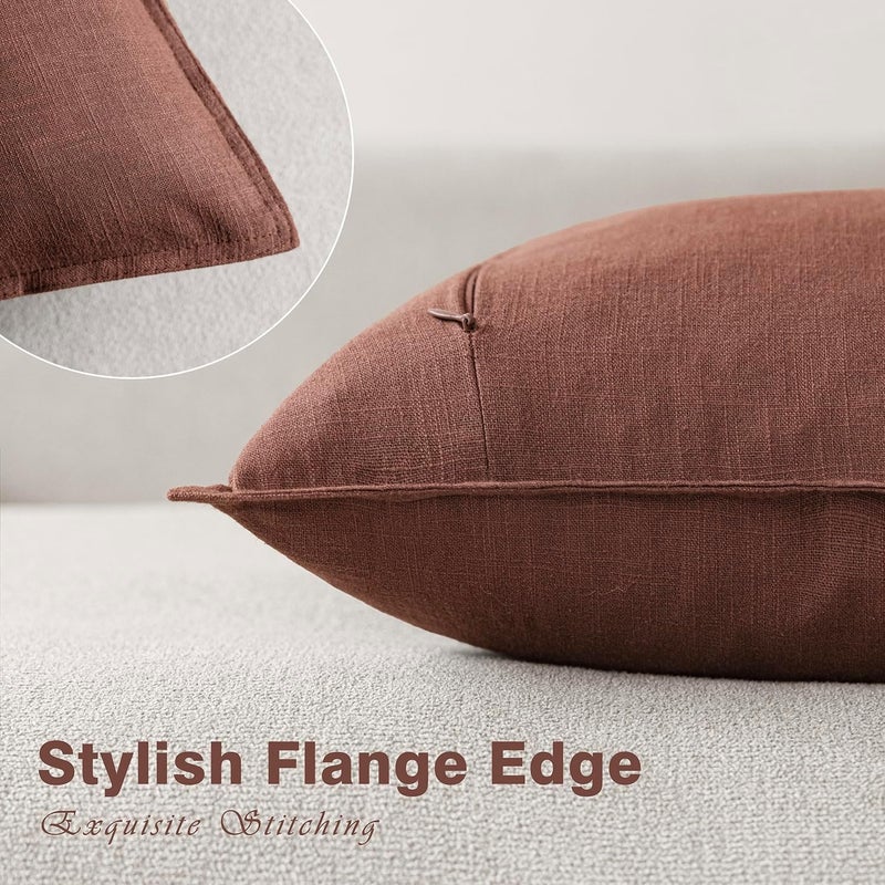 Foindtower Pack of 2, Decorative Linen Soild Throw Pillow Covers Soft Accent Euro Cushion Case Boho Farmhouse Pillowcase for Chair Couch Sofa Bedroom Living Room Home Decor 18 x 18 Inch Rust Red - Image 2