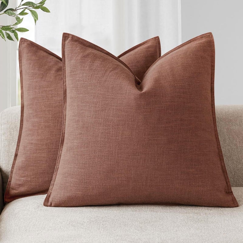 Foindtower Pack of 2, Decorative Linen Soild Throw Pillow Covers Soft Accent Euro Cushion Case Boho Farmhouse Pillowcase for Chair Couch Sofa Bedroom Living Room Home Decor 18 x 18 Inch Rust Red - Image 1