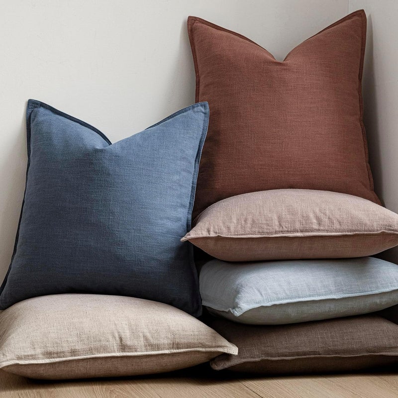 Foindtower Pack of 2, Decorative Linen Soild Throw Pillow Covers Soft Accent Euro Cushion Case Boho Farmhouse Pillowcase for Chair Couch Sofa Bedroom Living Room Home Decor 18 x 18 Inch Rust Red - Image 5