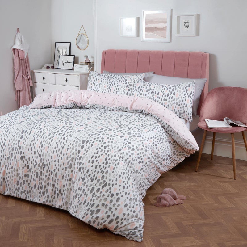 Dreamscene Dalmatian Spotty Duvet Cover with Pillowcase Quilt Bedding Set Blush Grey  Double